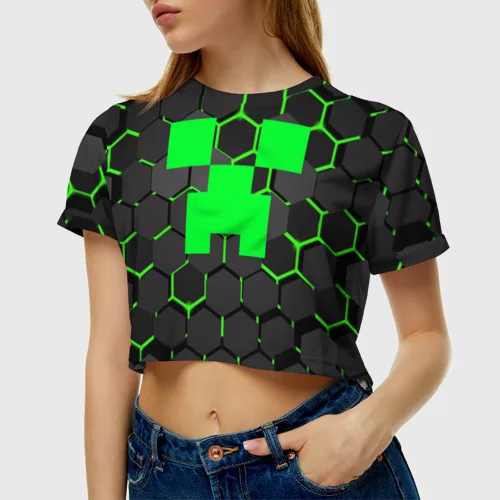 Женская футболка Crop-top 3D  MINECRAFT CREEPER | КРИПЕР (art.: 3920bb680d359) - 3920bb680d359