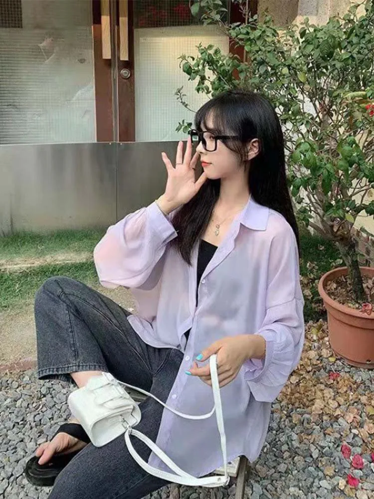 Женская шифоновая блузка с длинным рукавом тонкий однотонный кардиган