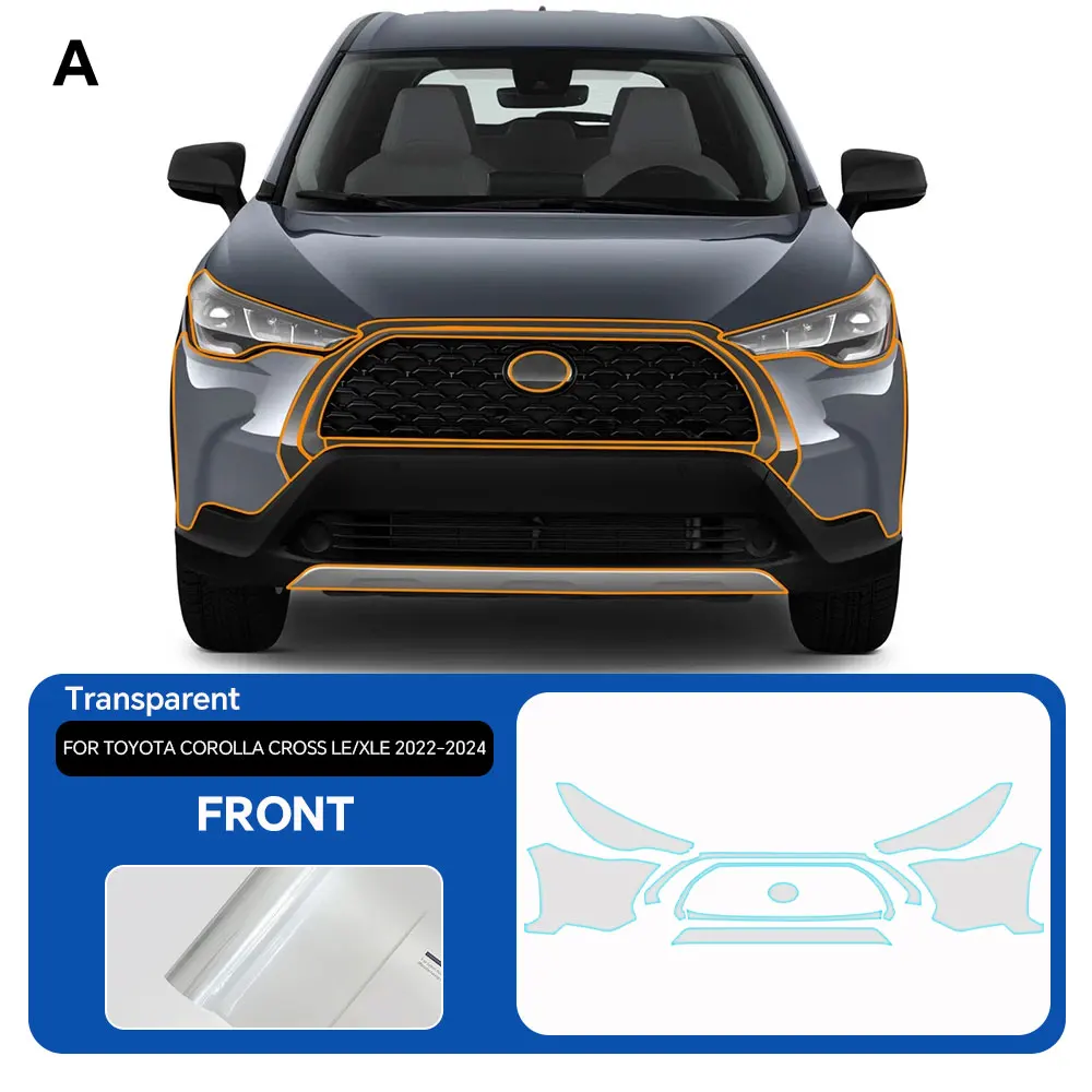 Для Toyota Corolla Cross LE/XLE 2022-2024 защитная пленка для автомобильной краски, ТПУ, предварительно вырезанная наклейка на тело против царапин, комплект бюстгальтера, прозрачный