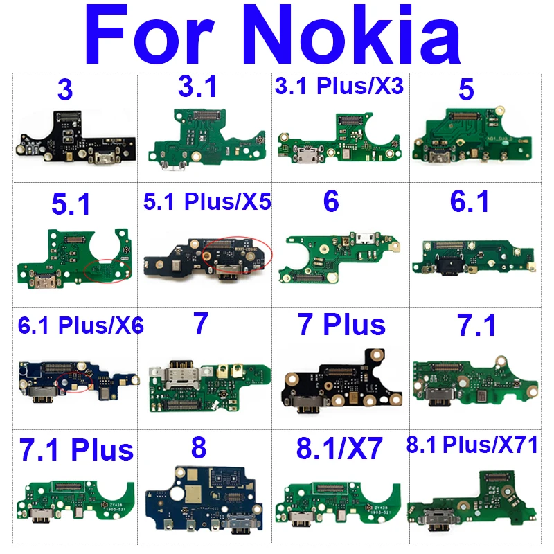 

USB-разъем, зарядная плата для Nokia 3,1 5,1 6,1 7 7,1 8,1 Plus 3 5 6 8 8,1 X3 X5 X6 X7 X71 2017, микрофон, Usb-разъем для зарядки, детали