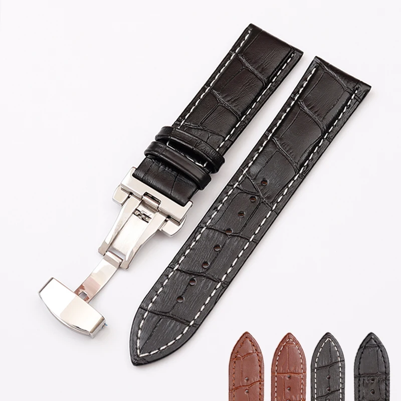 

Ремешок из телячьей кожи для наручных часов, сменный Браслет из натуральной кожи с застежкой-бабочкой, 18 мм 20 мм 22 мм 24 мм