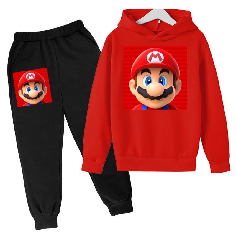 

2022 New Super Mario Holiday Gift Sports Hoodie Set Cotton Top + Pants Spring Autumn Kids 2P Kids Warm Girls Boys Age Styles