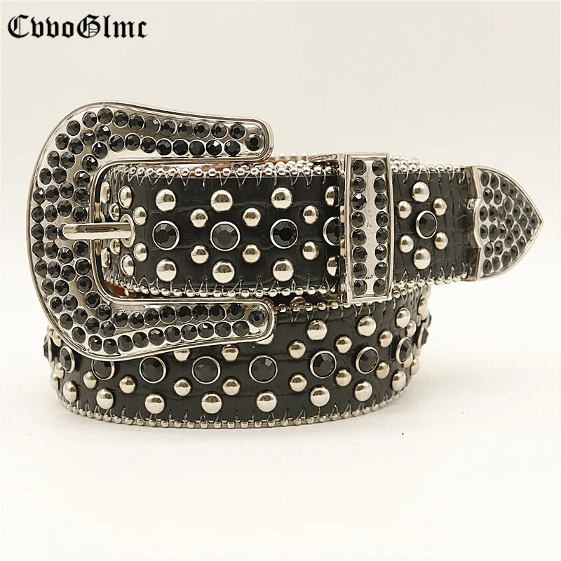 

Western Cowboy Diamonds Bling Belt Punk Leather Strap Cinto Masculino Fashion Crystal Studded Rhinestone Belts for Men Women