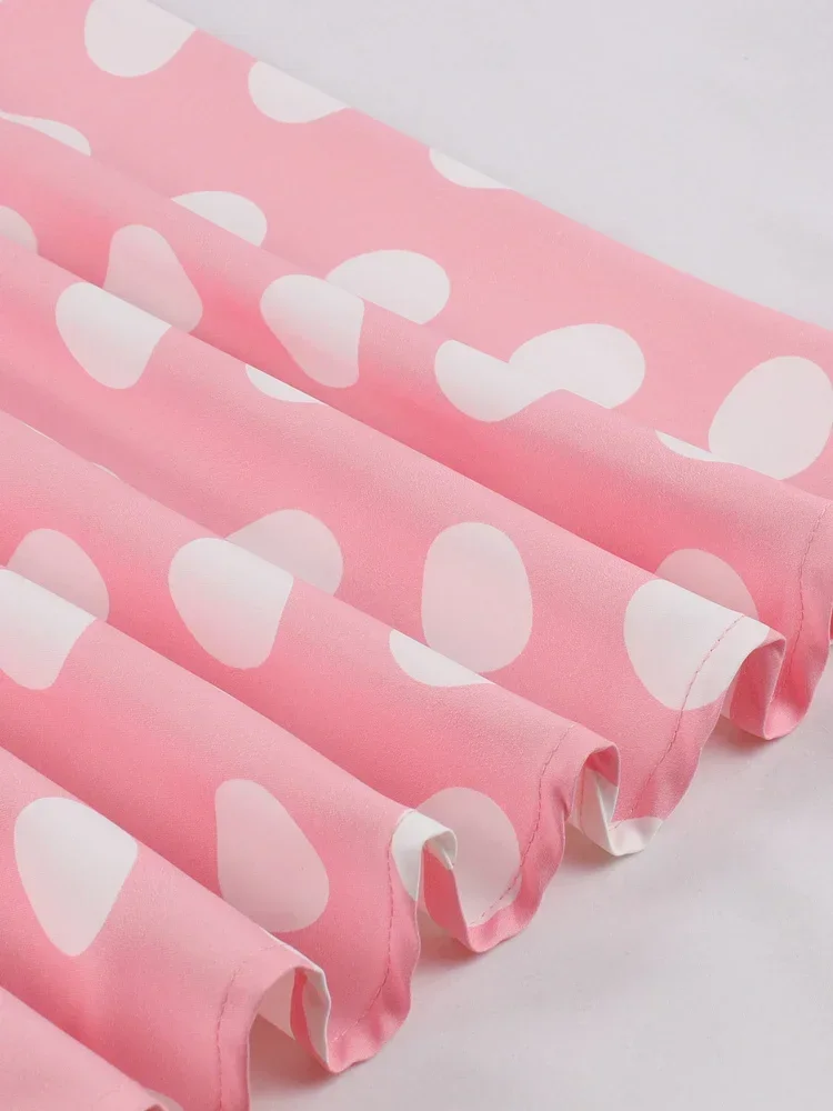 Женское винтажное платье ретро Хепберн розовое средней длины в горошек 50-х годов