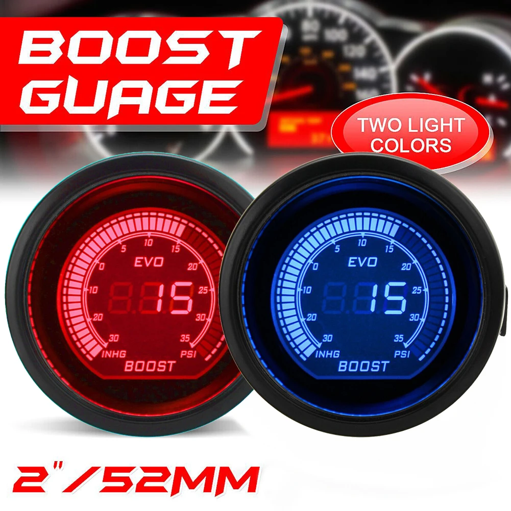 

2inch 52mm Turbo Boost Gauge Vacuum Pressure Digital LED Display Red Blue 35Psi Turbo Boost Gauge 12V Accessory Power