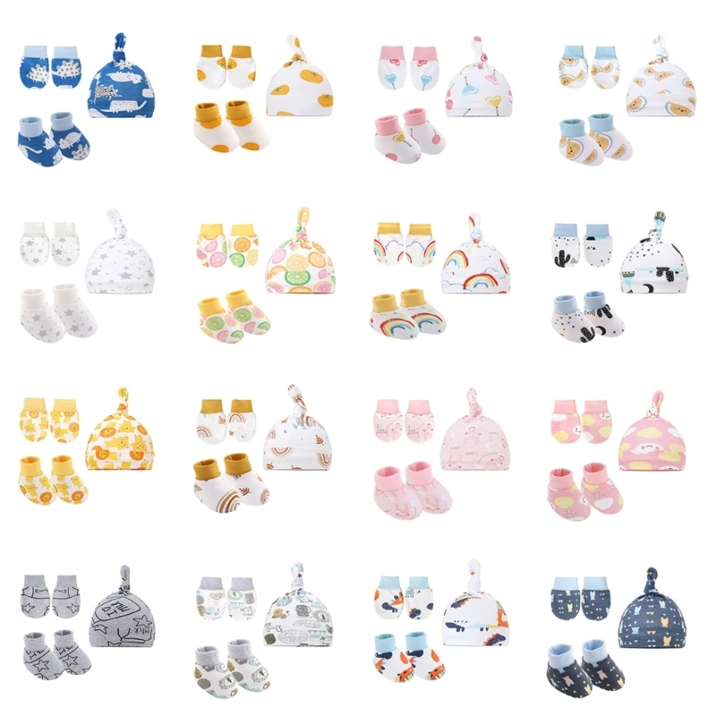 

Cartoon Baby Anti Scratching Gloves Hat Foot Cover SetGirl Boy Costume Present N1HB