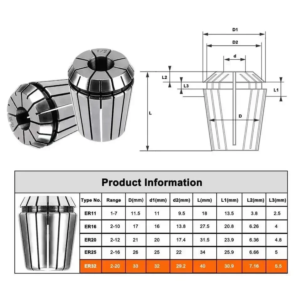 1 комплект ER8 ER11 ER16 ER20 ER25 ER32 ER40 пружинная Цанга AA Высокая точность 0 008 мм CNC