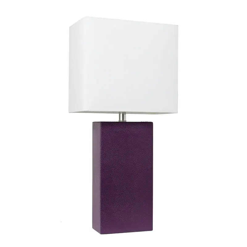 

Modern Leather Table Lamp with White Fabric Shade, Eggplant