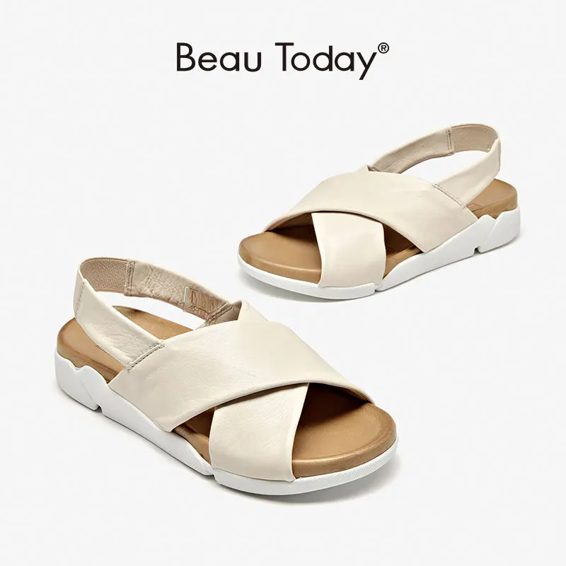 

BeauToday/женские босоножки на платформе из натуральной телячьей кожи с перекрещивающимися ремешками и ремешком на пятке; Женские летние туфли ...