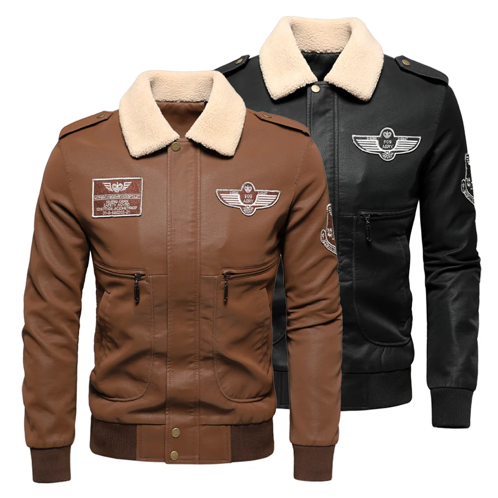 

6XL Plus Size Men Autumn Brand New Vintage Classic Warm Fleece Bomber Leather Jacket Coat Men Outfits Casual Faux Leather Jacket