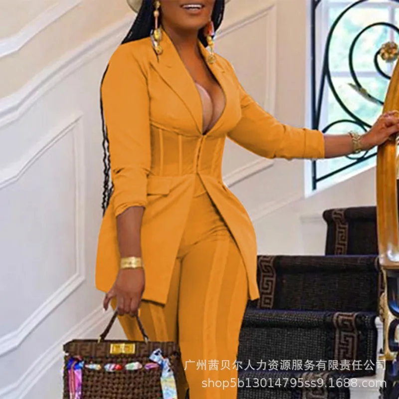 Женский элегантный комплект из двух предметов блейзер на молнии с длинным