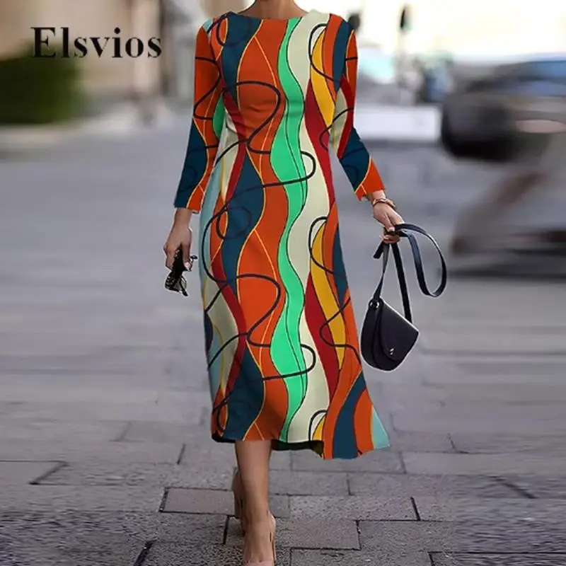 

Женское винтажное платье-миди с круглым вырезом