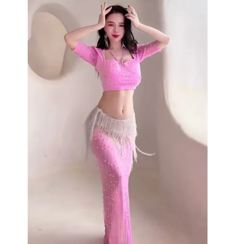 Костюмы для танца живота взрослых 2024 короткое танцевальное платье с бисером