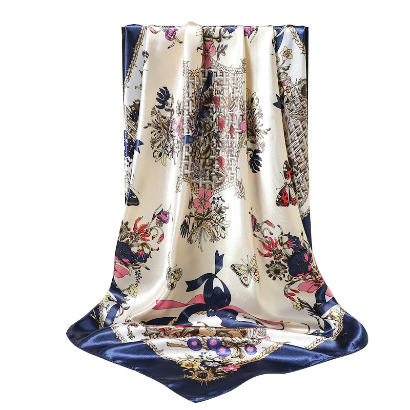 

Квадратный шелковый шарф 90 см, Женская повязка на голову, шейный платок, шали из фуляра, женские хиджабы с принтом, шарфы, головные повязки, б...