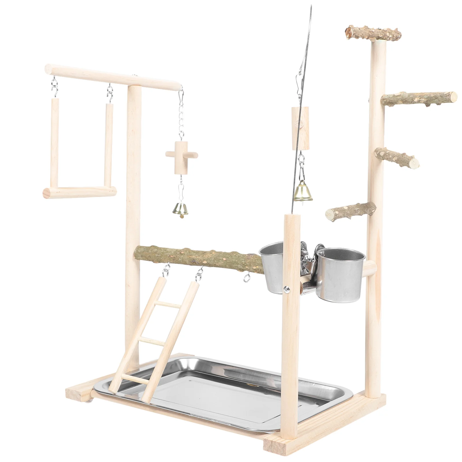 

Wooden Shelf Parrot Stand Natural Bird Toy Feeding Cup Birds Play Tee Stands Office