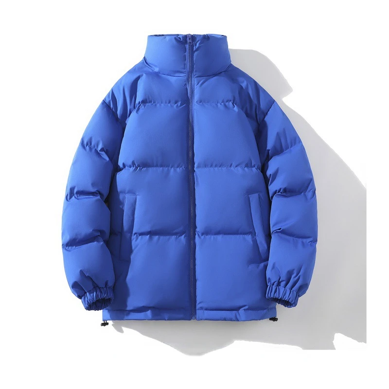 Men's Autumn and Winter Thickened Warm Cotton Dress Mock Neck Cardigan Solid Color Coat Couple Fashion Street Wear Jacket