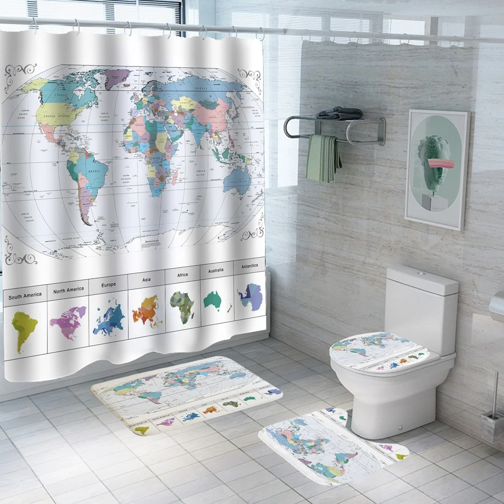 

Карта мира, Периодическая таблица элементов, душевая занавеска в комплекте со встроенной обложкой, коврик для ванной, обучающая Шторка для ...