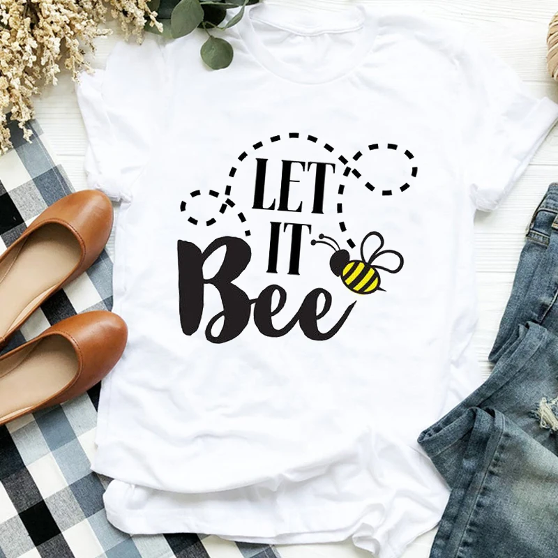 

Women Lady Bee Letter Cartoon Faith Girl Cute Clothing Print Womens Pretty Shirt T Tee for Tshirt Nice Top Graphic T-shirt