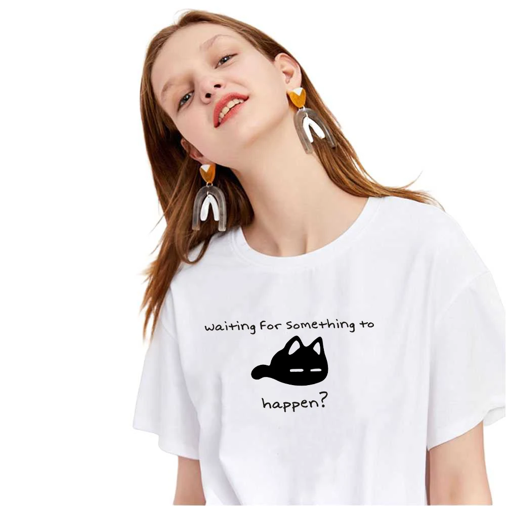 

Футболка с рисунком кошки Омори и надписью «Ожидание происходит», забавная футболка для влюбленных с кошками, футболки с рисунком аниме Хар...