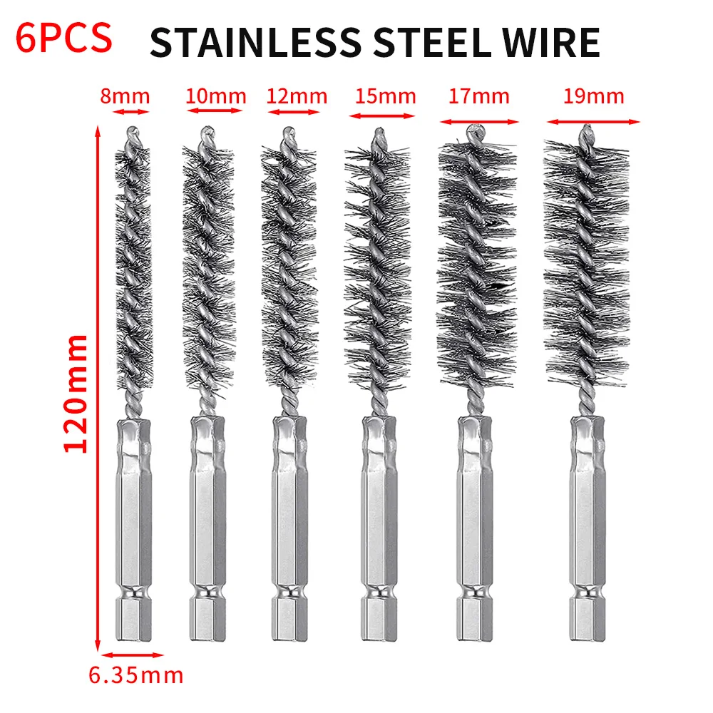 

6 шт. Стальная проволочная щетка из витой проволоки щетка для очистки из нержавеющей стали с ручкой 1/4 шестигранный хвостовик для электродрели ударный шуруповерт
