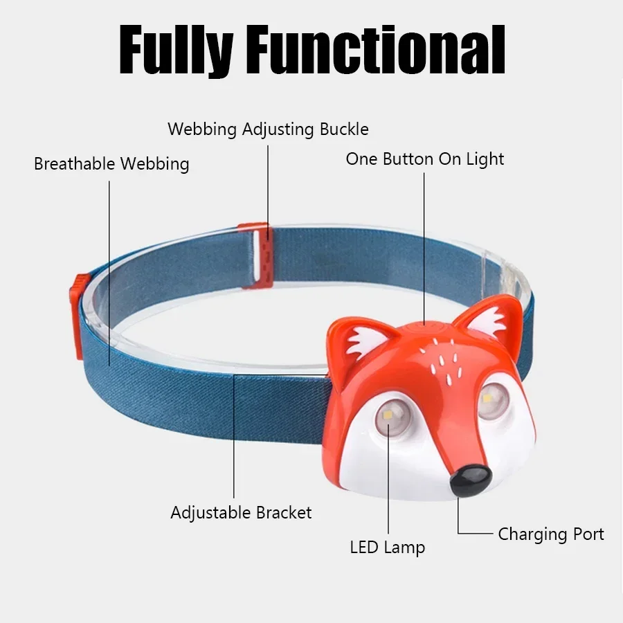 BALDR милый детский светодиодный налобный фонарь в форме лисы и енота Type-C