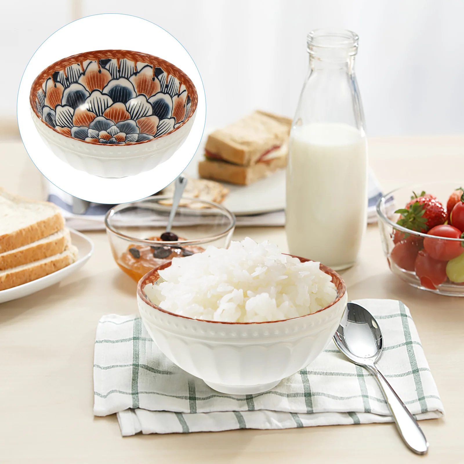 

6pcs Ceramic Bowl Porcelain Dessert Bowls Printed Ceramic Serving Bowls