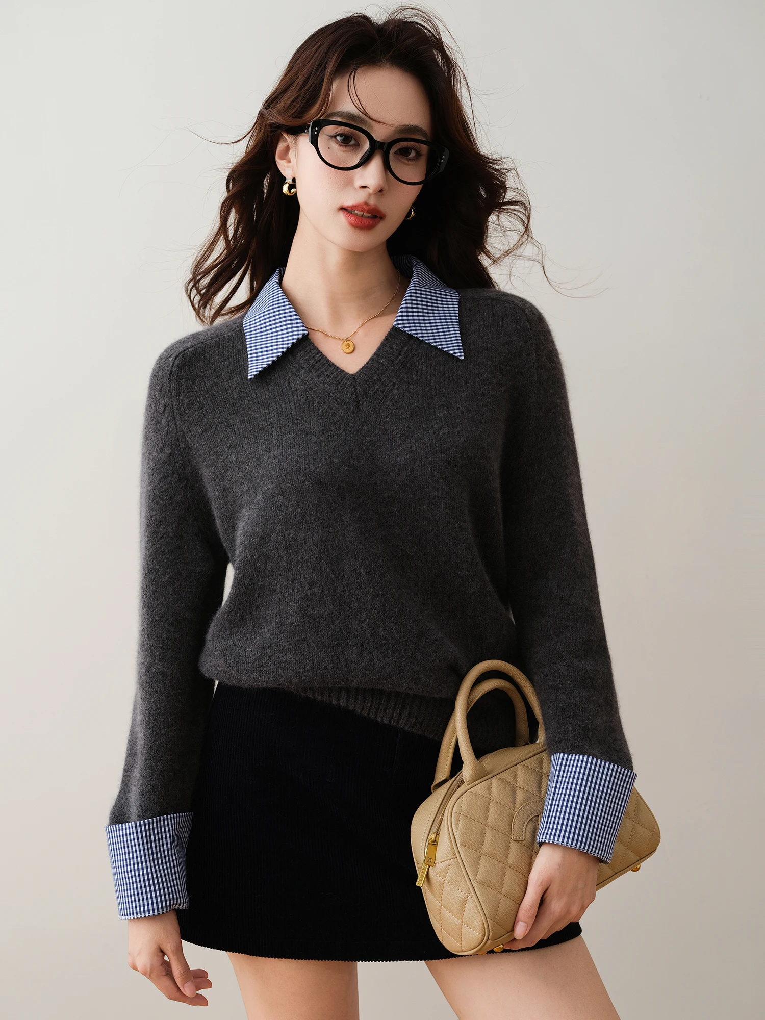 Ron &amp корейская серия лоскутная шерстяная вязка 2024 осень и зима новый шикарный