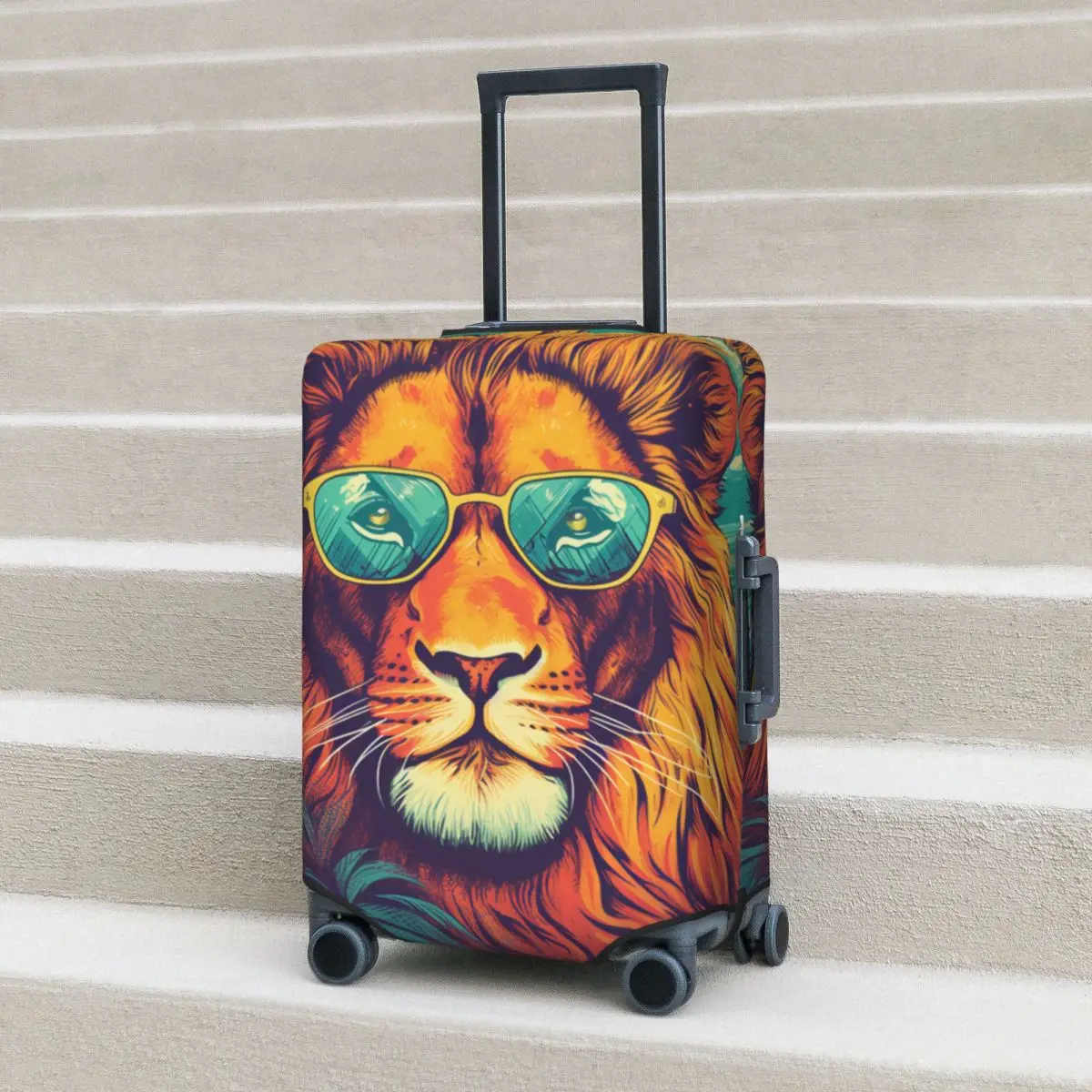 

Lion Suitcase Cover Flight Graphic Illustration Sunglasses Useful Luggage Supplies Travel Protection
