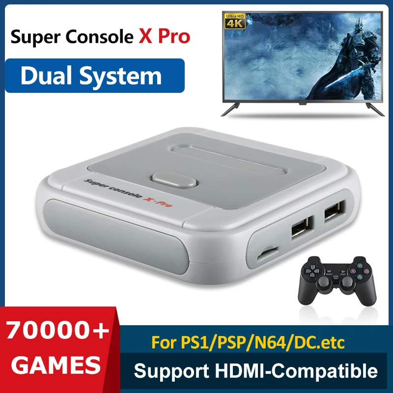 Super Console X Pro Retro HD WiFi  Mini TV Video Game Player For PSP/PS1/N64/DC Games Dual System Built-in 70000+ Classic Games