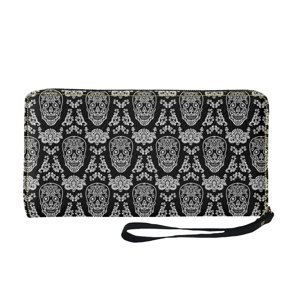 Woman Luxury Brand Wallet Pu Leather Skull Decorative Pattern Wallet Minimalist Wallets With Strap Carteras De Mujer