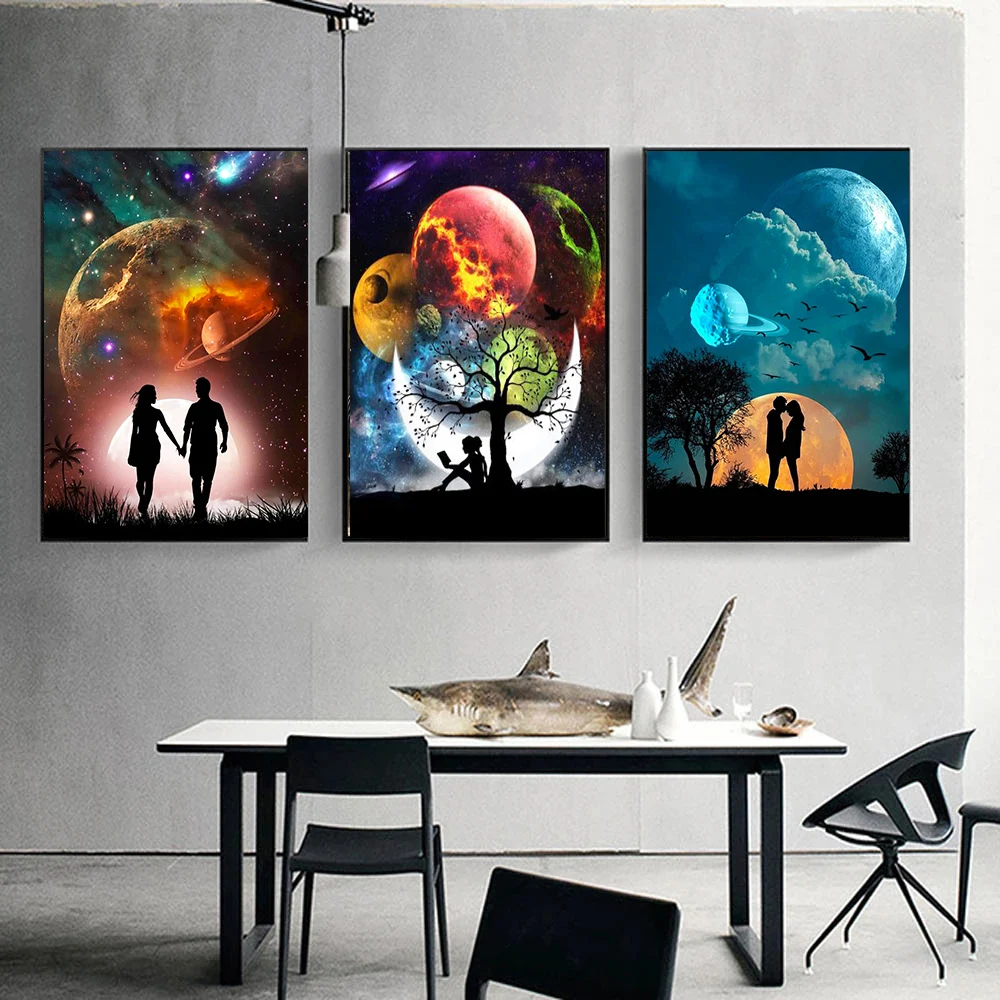 

CHENISTORY 3PCS Diy Frame Painting By Numbers Planet Landscape Canvas Painting Drawing Coloring By Numbers For Home Decor