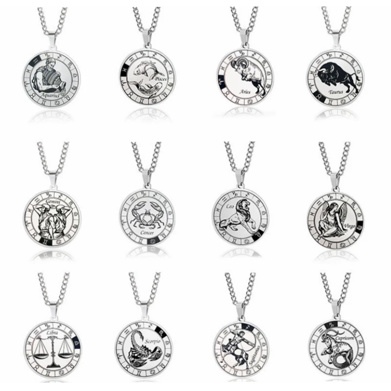 Серебряный цвет 12 созвездий зодиака стиль панк ретро Высококачественная