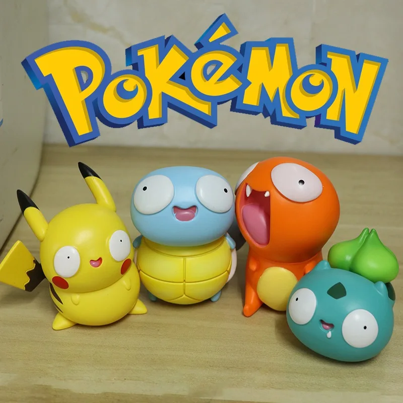 

New In Stock Pokemon Anime Cute Oxeye Pikachu Charmander Squirtle Bulbasaur Figurine Spoof Model Car Decoration Children'S Toy