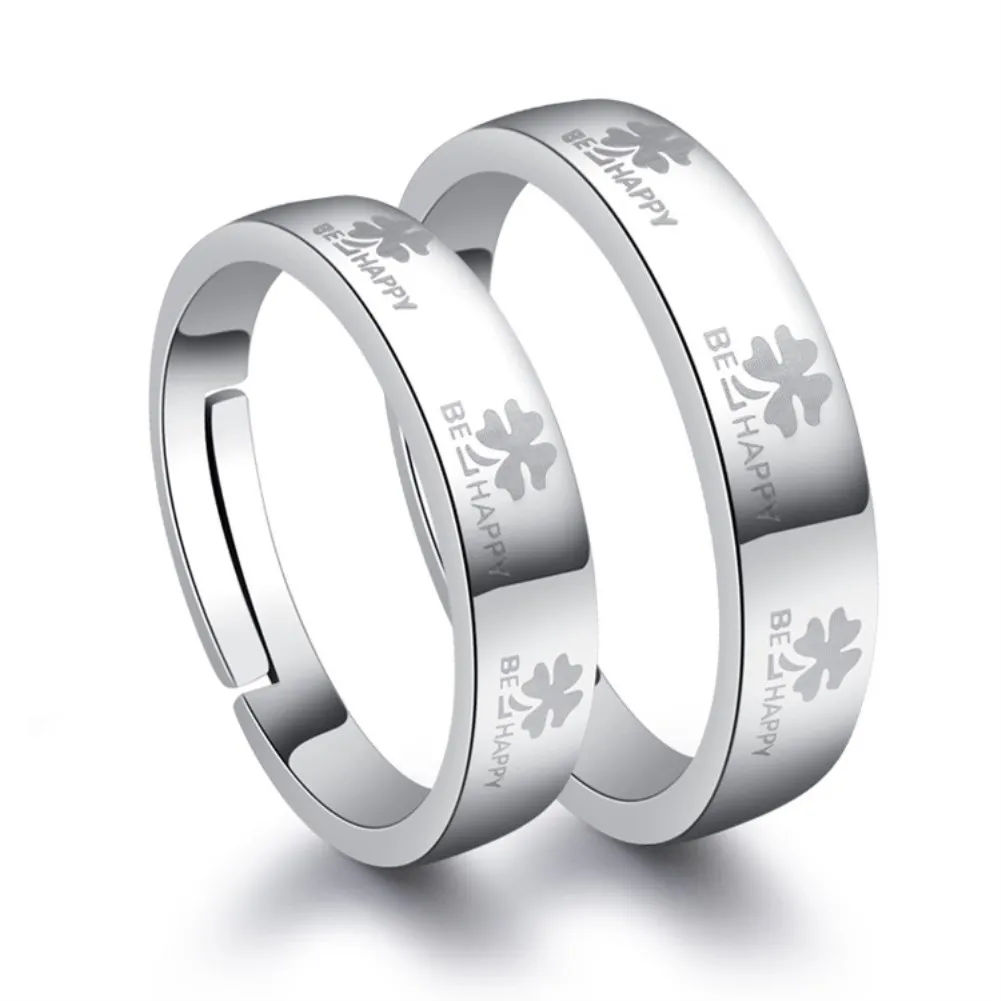 

New Creative Couple Ring Silver Jewelry Four Leaf Clover Silver Ring Adjustable Size
