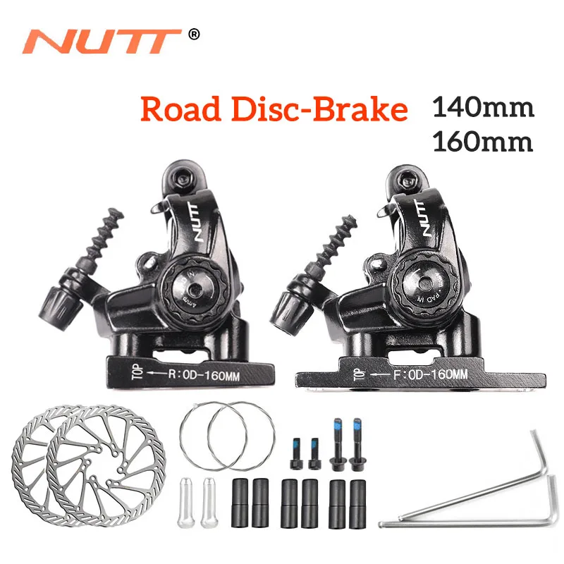 

NUTT Road Bike Disc Brake Flat-mounted Double-action Caliper Mechanical Wire Pull Disc Brake Front Rear 140/160 mm Bicycle Parts