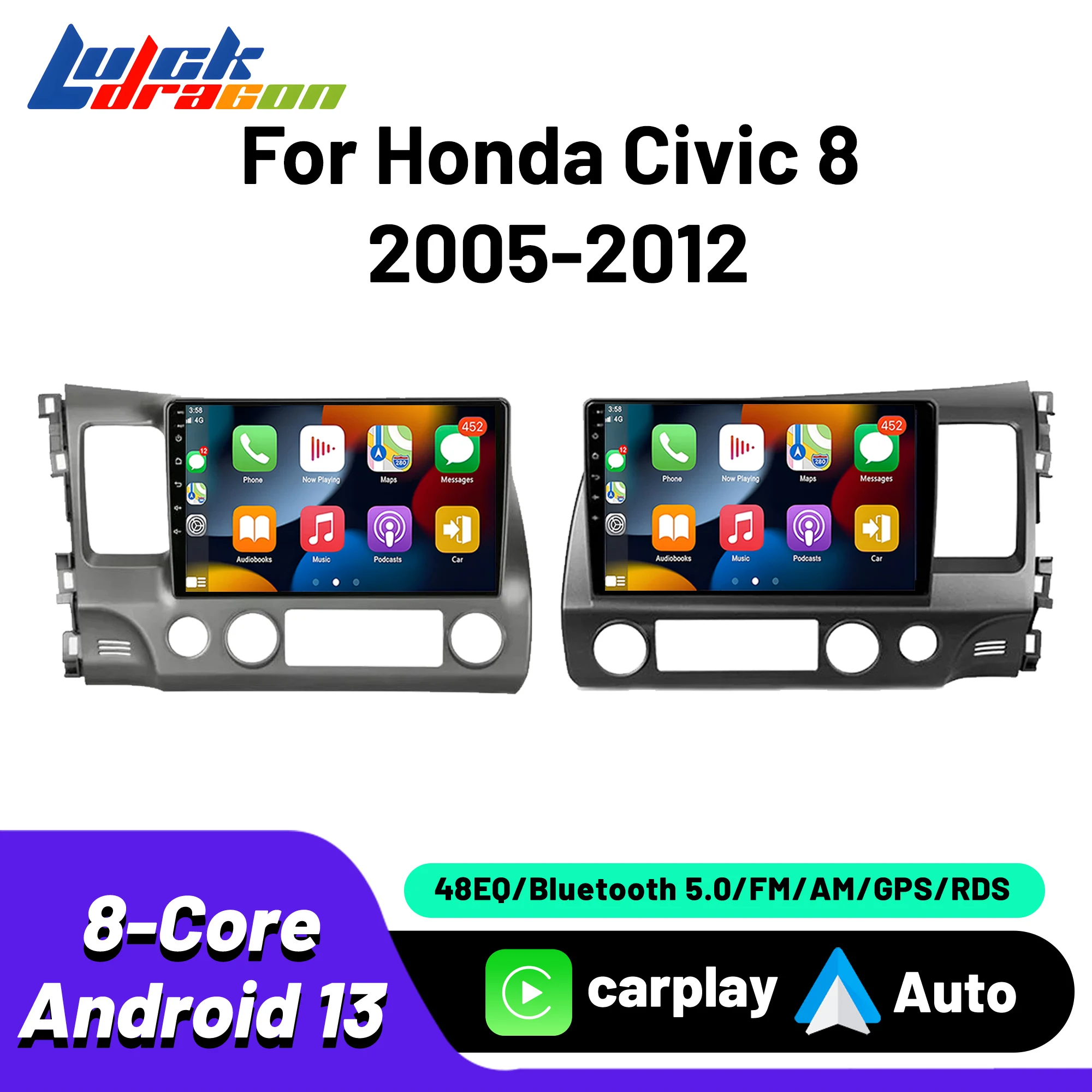Автомагнитола Carplay Android беспроводная для Honda Civic 8 2005-2012 8-ядерная Wi-Fi gps радио