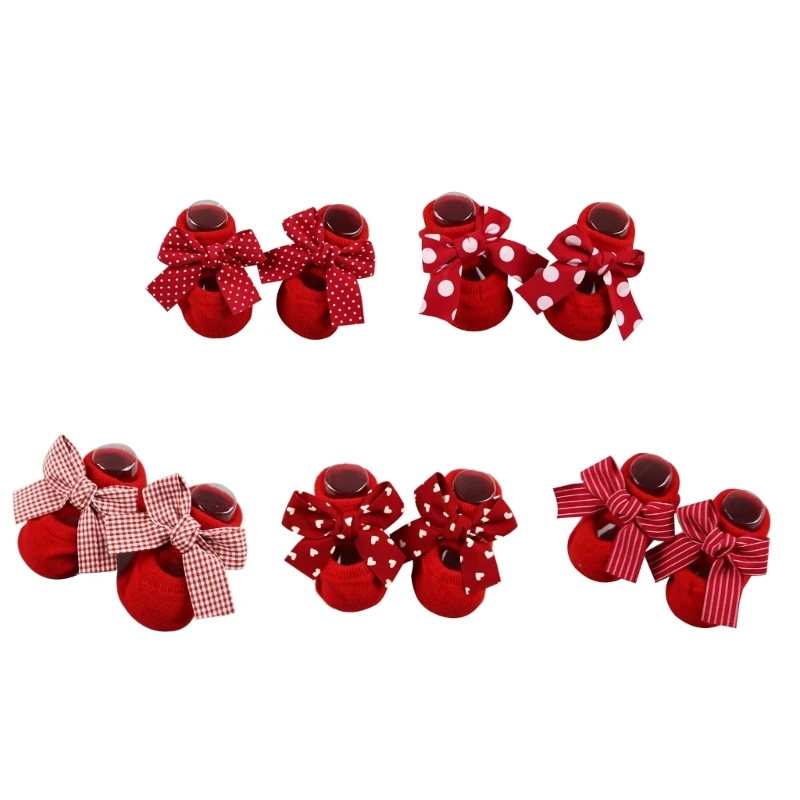 

Baby Non-Skid Floor Socks Children Rubber Soles Socks Breathable Knitted Cotton Socks Infant Skidless Bowties Red Socks 1560