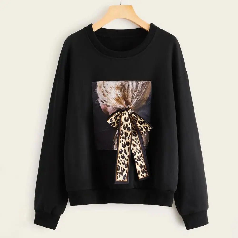 

Пуловер женский с леопардовым принтом и поясом, удобная мягкая хлопковая толстовка с круглым вырезом и длинным рукавом, модный трендовый дж...