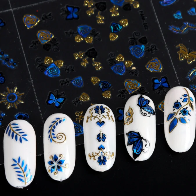 

30pcs a set of three-dimensional gilded blue butterfly nail enhancement stickers with back glue nail Decal jewelry 3D