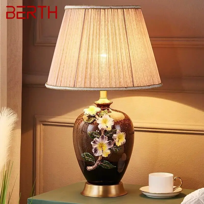 

BERTH Modern Brass Ceramic Table Lamp LED Dimming Creative European Copper Desk Light for Home Living Room Bedroom Decor