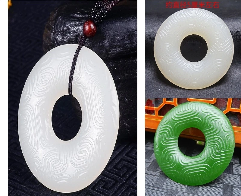 

Натуральное Нефритовое белое кольцо, зеленый амулет, Китай, Нефритовая коллекция, ручная резка, Пончик, ожерелья, Новинка