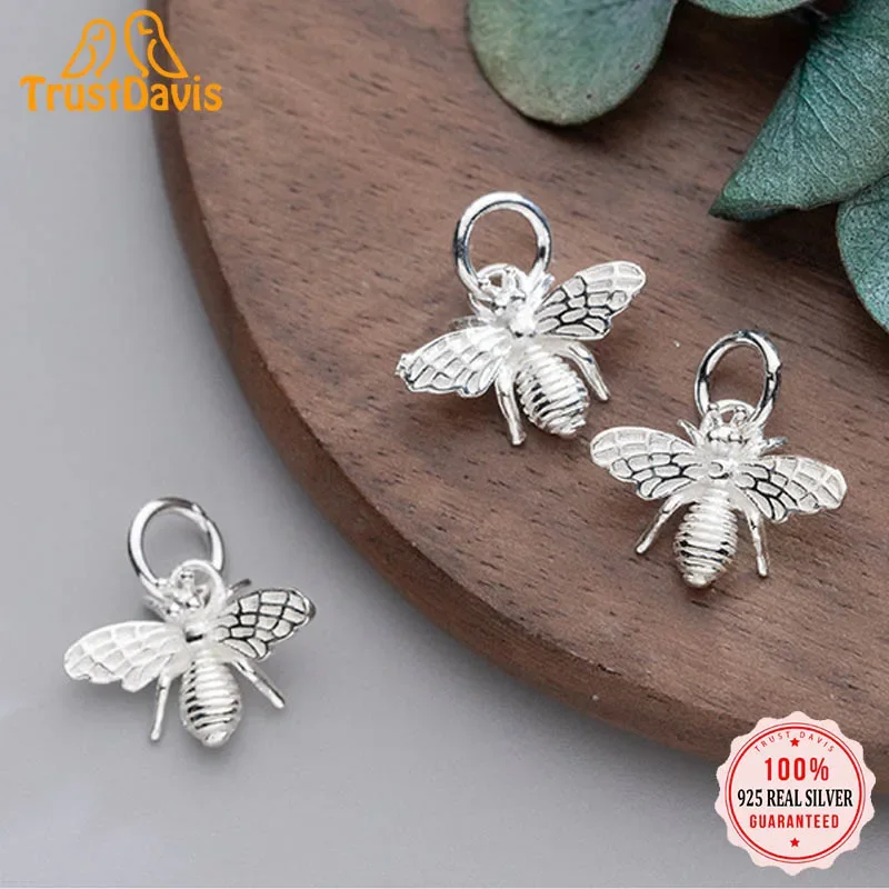 TrustDavis Настоящее серебро 925 пробы Модный милый 3D занятые пчелы Очаровательная