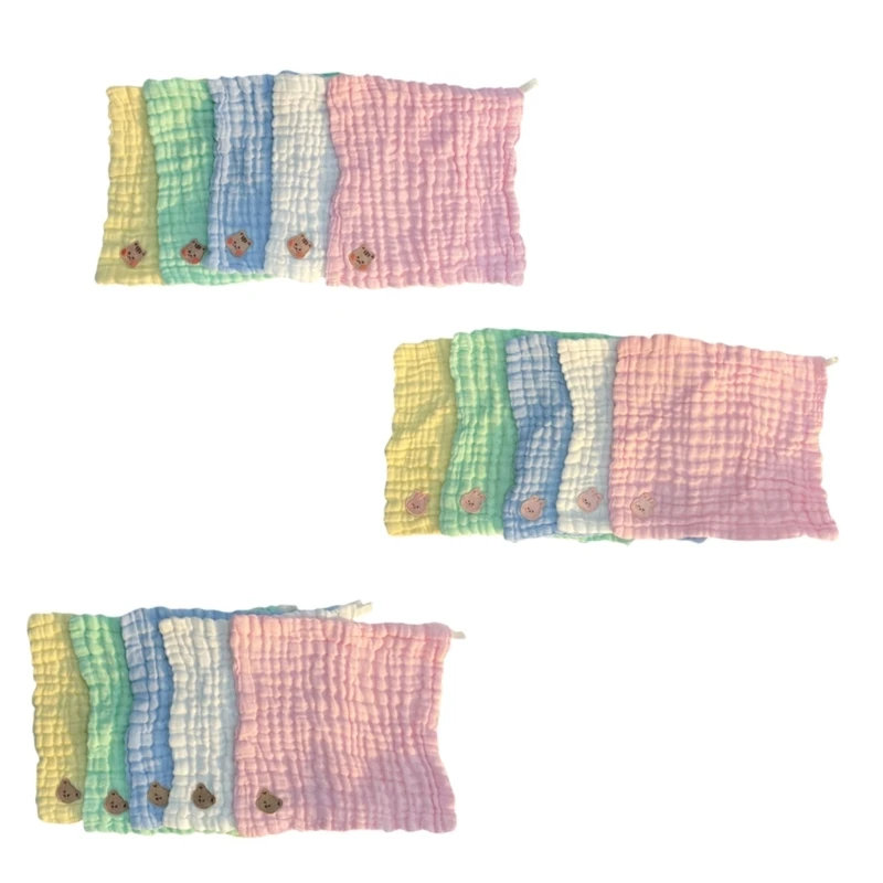 

5x Baby Wiping Towel Cotton Handkerchief Strong Absorbent Square Hand Cloth Infants Cartoon Feeding Bibs Saliva Towels