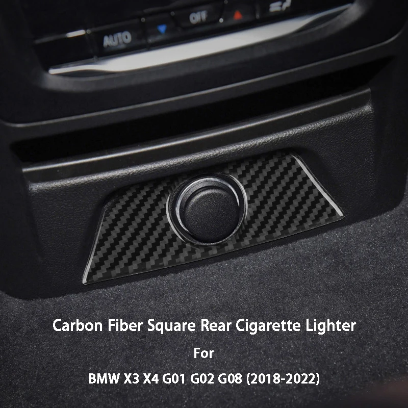 

1Pcs Carbon Fiber Car Square Rear Cigarette Lighter Trim Car Styling For BMW New X3 X4 G01 G02 G08 2018-2022 Car Accessories