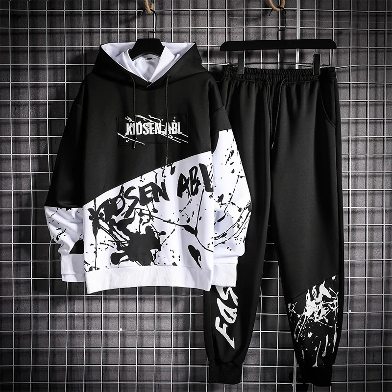Sports Suit Men's Fashion Street Wear Hip-hop Style Printing Two-piece Hooded Sweater and Sports Pants Fall New Men's Suit