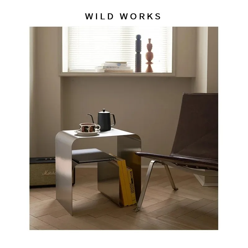 

Минималистичный прикроватный столик из нержавеющей стали, боковой столик, цельный шкафчик, журнальный столик, винтажная мебель Bauhaus, передвижная стойка для хранения
