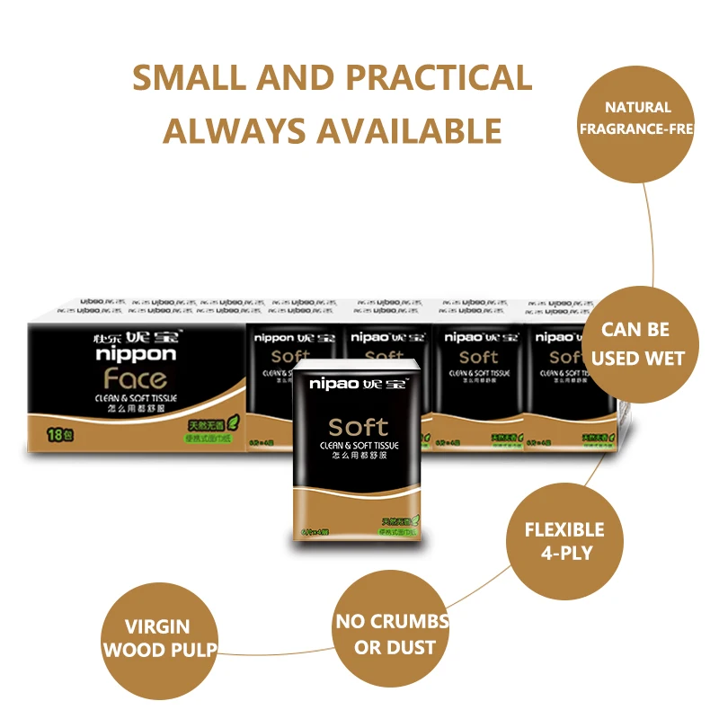 Nipao 4-слойные карманные пакеты салфетки для лица ультра-мягкие 18 дорожных