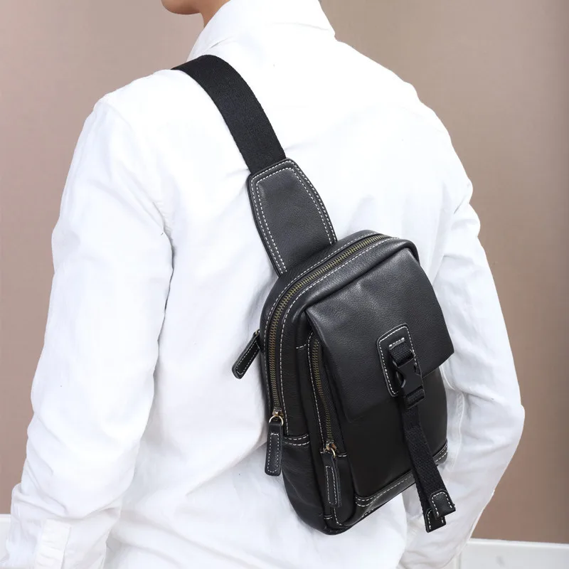 Genuine Leather Men's Chest Bag Business Black Male Shoulder Bag High Quality Crossbody Bags For Men Casual Sling Messenger Bag