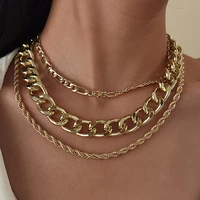punk jewelry multi layer hip hop style thick chain necklace female all match twist cross chain necklaces