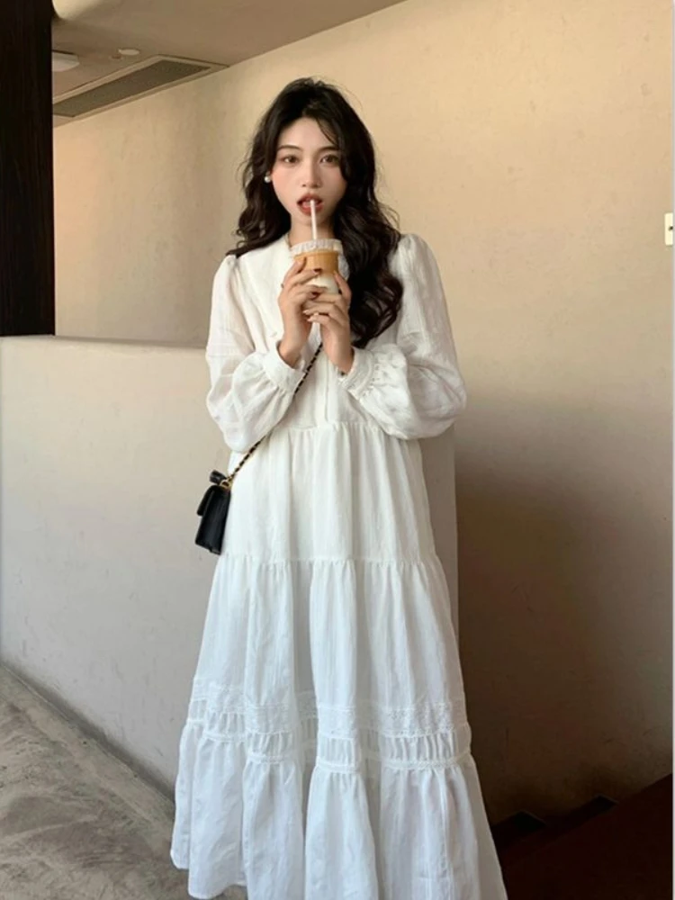 Hikigawa весенние корейские модные женские свободные платья с круглым воротником